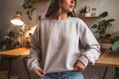 Woman in grey sweatshirt mockup Product Image 1