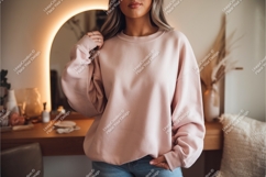 Woman in a pink sweatshirt mockup Product Image 1