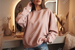 Woman in a pink sweatshirt mockup Product Image 1
