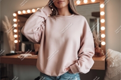 Woman in a pink sweatshirt mockup Product Image 1