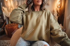 Woman in a green sweatshirt mockup Product Image 1