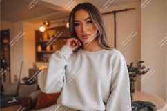Woman in gray sweatshirt mockup Product Image 1