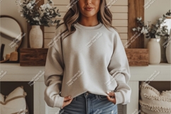 Woman in gray sweatshirt and jeans mockup Product Image 1
