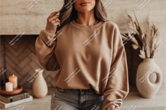 Woman in a brown sweatshirt mockup Product Image 1
