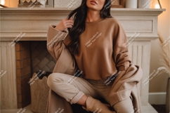 Woman sitting in sweatshirt mockup Product Image 1