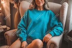 Woman in blue sweatshirt mockup Product Image 1