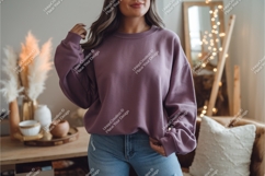 Woman in a purple sweatshirt mockup Product Image 1