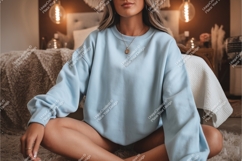 Woman in blue sweatshirt mockup Product Image 1