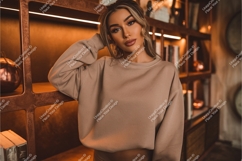 Woman in beige sweatshirt mockup Product Image 1