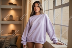 Woman wearing lilac sweatshirt mockup Product Image 1