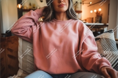 Woman relaxing in pink sweatshirt mockup Product Image 1
