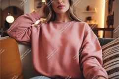 Woman sitting in pink sweatshirt mockup Product Image 1