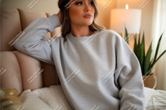 Woman in gray sweatshirt mockup Product Image 1