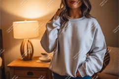 Woman in gray sweatshirt mockup Product Image 1