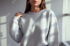 Woman in gray sweatshirt indoor mockup Product Image 1