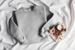 Gray sweatshirt with coffee and roses mockup Product Image 1