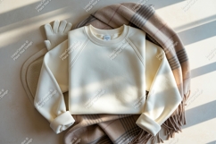 Beige sweatshirt and scarf mockup Product Image 1