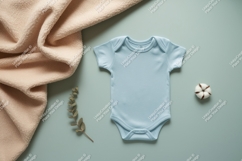Blue baby bodysuit with blanket mockup Product Image 1