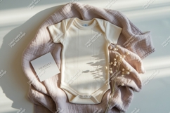 Beige baby bodysuit flat lay mockup Product Image 1