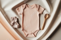 Peach baby bodysuit with socks mockup Product Image 1