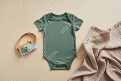 Green baby bodysuit with toy mockup Product Image 1
