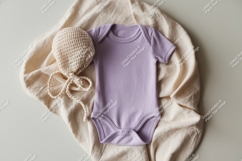 Purple baby bodysuit with hat mockup Product Image 1