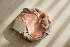 Peach baby bodysuit flat lay mockup Product Image 1