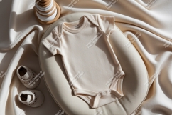 Beige baby bodysuit flat lay mockup Product Image 1