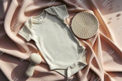 Beige baby onesie flat lay mockup Product Image 1