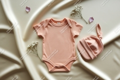 Peach baby bodysuit flatlay mockup Product Image 1