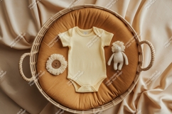 Yellow baby onesie in tray mockup Product Image 1