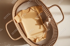 Yellow baby onesie in basket mockup Product Image 1