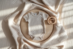 Beige baby onesie flat lay mockup Product Image 1