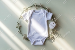 White baby bodysuit with floral wreath mockup Product Image 1