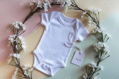White baby bodysuit with floral accents mockup Product Image 1