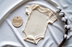 Baby onesie with cotton branch mockup Product Image 1