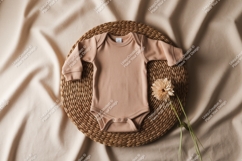Beige baby bodysuit flat lay mockup Product Image 1
