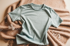 Blue tshirt on cozy blanket mockup Product Image 1
