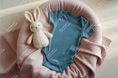 Blue baby onesie with bunny toy mockup Product Image 1