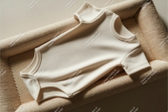 Beige baby onesie on chair mockup Product Image 1