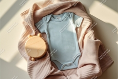 Blue baby onesie on waffle blanket mockup Product Image 1