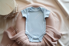 Baby blue onesie on pink cushion mockup Product Image 1