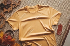 Yellow tshirt with fall decor mockup Product Image 1