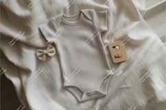 Neutral baby bodysuit on fabric mockup Product Image 1