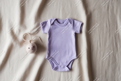 Beige baby onesie on wood mockup Product Image 1