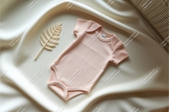 Beige baby onesie with wooden toys mockup Product Image 1
