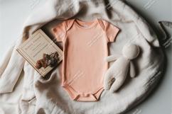 Purple baby bodysuit on table mockup Product Image 1