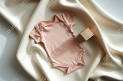 Pink baby onesie with wooden block mockup Product Image 1
