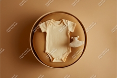 Yellow baby onesie with bear toy mockup Product Image 1