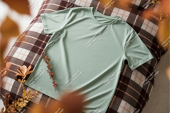 Green tshirt with plaid cushion mockup Product Image 1